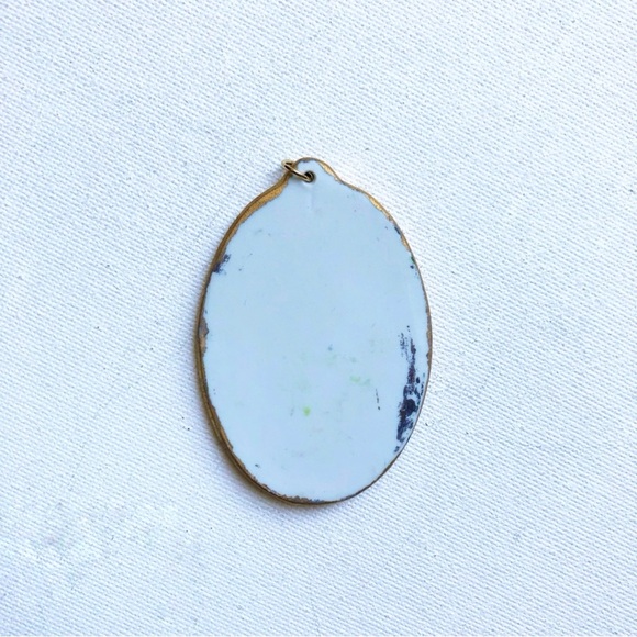 Vintage Signed Hand Painted Peacock With Gold Trim Porcelain Pendant - Picture 4 of 6